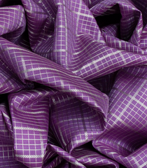 Lavender Handloom Kanchipuram Silk Saree With Silver Zari Checks-Lavander