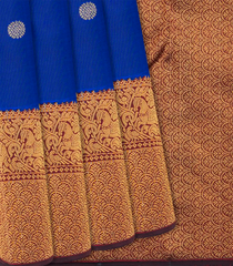 Blue Handloom Kanchipuram Korvai Silk Saree With Chakaram Motifs-Blue