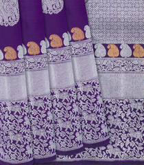 Purple Handloom Kanchipuram Silk Saree With Elephant Buttas-Purple