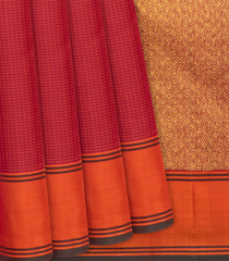 Crimson Handloom Kanchipuram Silk Saree With Checks-Crimson