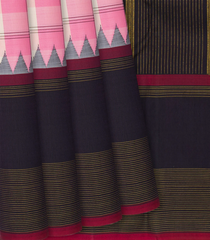 Baby Pink Handloom Kanchipuram Korvai Silk Saree With Checks-Baby Pink