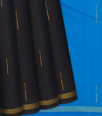 Black Handloom Kanchipuram Silk Saree With Buttas-Black