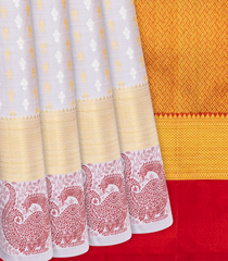 Grey Handloom Kanchipuram Silk Saree  With Floral Motifs-Grey