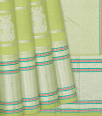 Pista Green Handloom Kanchipuram Silk Saree  With Gandaberunda Motifs-Pista Green