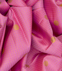 Bubble-gum Pink Handloom Kanchipuram Korvai Silk Saree With Checks & Buttas-BubbleGum Pink