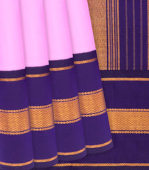 Baby Pink Handloom Kanchipuram Korvai Silk Saree With Purple Border-Baby Pink