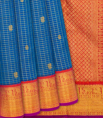 Blue Handloom Kanchipuram Korvai Silk Saree With Zari Checks & Buttas-Blue