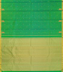 Green Handloom Kanchipuram Silk Saree With Floral Buttas & Checks-Green