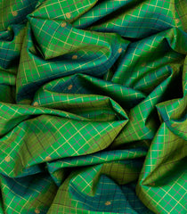 Green Handloom Kanchipuram Silk Saree With Floral Buttas & Checks-Green