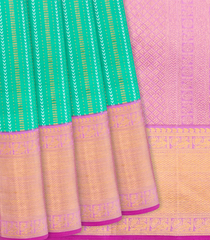 Aquamarine Handloom Kanchipuram Korvai Silk Saree Zari Stripes-Aquamarine