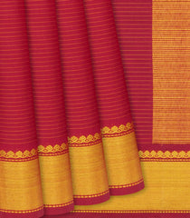 Crimson Handloom Kanchipuram Silk Saree With Zari Stripes-Crimson