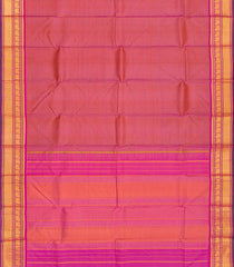 Pink Handloom Kanchipuram Silk Saree With Stripes-Pink