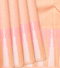 Light Peach Handloom Kanchipuram Silk Saree With Stripes-Light Peach