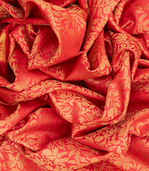 Red Handloom Kanchipuram Silk Saree With Floral Vine Motifs-Red