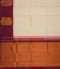 Cream Handloom Kanchipuram Korvai Silk Saree With Checks-Cream