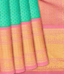 Aquamarine Handloom Kanchipuram Korvai Silk Saree With Checks-Aquamarine