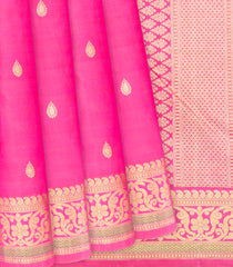 Pink Handloom Kanchipuram Silk Saree With Floral Buttas-Pink