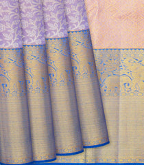 Lavender Handloom Kanchipuram Silk Saree With Floral Vine Motifs-Lavander