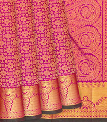 Pink Handloom Kanchipuram Silk Saree With Geometric Motifs-Pink