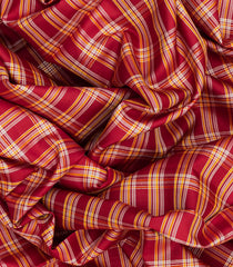 Crimson Handloom Kanchipuram Korvai Silk Saree With Checks-Crimson