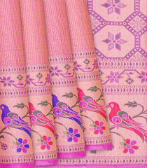 Baby Pink Handloom Kanchipuram Tissue Silk Saree With Meena Motifs-Baby Pink