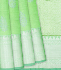 Pista Green Handloom Kanchipuram Silk Saree With Leaf Buttas-Pista Green