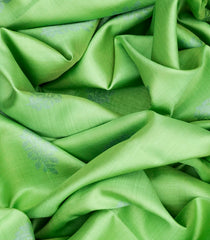 Pista Green Handloom Kanchipuram Silk Saree With Leaf Buttas-Pista Green