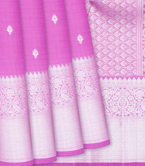 Bubble-gum Pink Handloom Kanchipuram Silk Saree With Floral Buttas-BubbleGum Pink