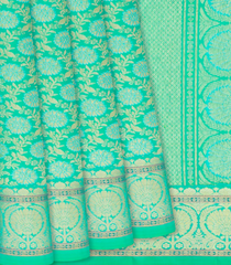 Aquamarine Handloom Kanchipuram Silk Saree With Floral Motifs-Aquamarine