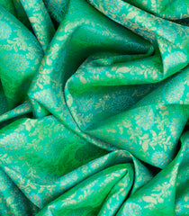 Aquamarine Handloom Kanchipuram Silk Saree With Floral Motifs-Aquamarine