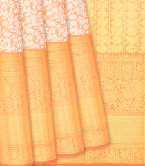 Peach Handloom Kanchipuram Tissue Silk Saree With Floral Motifs-Peach