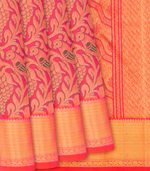 Pink Handloom Kanchipuram Silk Saree With Bird Vine Motifs-Pink