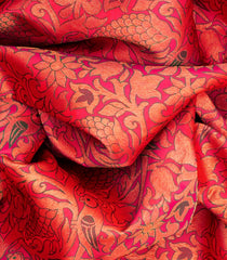 Pink Handloom Kanchipuram Silk Saree With Bird Vine Motifs-Pink