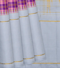 Pink & Purple Handloom Kanchipuram Korvai Silk Saree With Checks-Pink