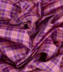 Pink & Purple Handloom Kanchipuram Korvai Silk Saree With Checks-Pink