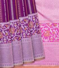 Magenta Handloom Kanchipuram Silk Saree With Stripes-Magenta