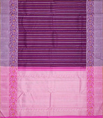 Magenta Handloom Kanchipuram Silk Saree With Stripes-Magenta