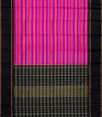 Hot Pink Handloom Kanchipuram Korvai Silk Saree With Stripes-Hot Pink