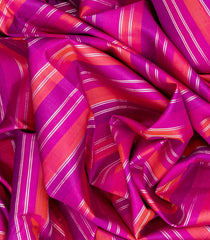 Hot Pink Handloom Kanchipuram Korvai Silk Saree With Stripes-Hot Pink