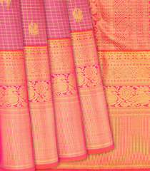 Dusty Pink Handloom Kanchipuram Silk Saree With Checks & Buttas-Dusty Pink