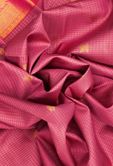 Dusty Pink Handloom Kanchipuram Silk Saree With Checks & Buttas-Dusty Pink