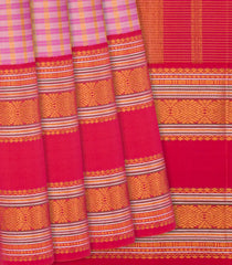 Dusty Pink Handloom Kanchipuram Korvai Silk Saree With Checks-Dusty Pink