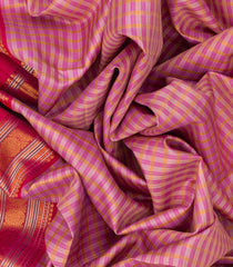 Dusty Pink Handloom Kanchipuram Korvai Silk Saree With Checks-Dusty Pink