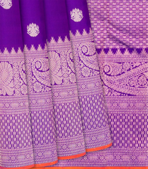 Purple Handloom Kanchipuram Silk Saree With Gandaberunda Motifs-Purple