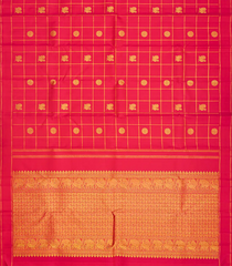 Red Handloom Kanchipuram Silk Saree With Zari Checks & Buttas-Red