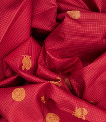 Crimson Handloom Kanchipuram Silk Saree With Annam Motifs & Checks-Crimson