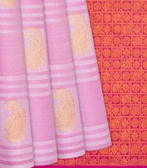 Baby Pink Handloom Kanchipuram Payadi Silk Saree With Mango Buttas-Baby Pink