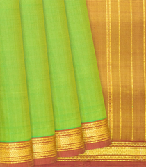 Light Green Handloom Kanchipuram Silk Saree With Zari Border-Light Green