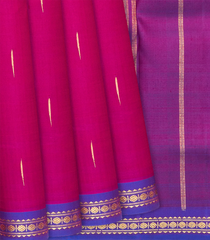 Hot Pink Handloom Kanchipuram Silk Saree With Jasmine Bud Motifs-Hot Pink