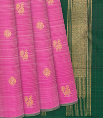 Peach & Pink Handloom Kanchipuram Half & Half Silk Saree With Annam Motifs-Peach